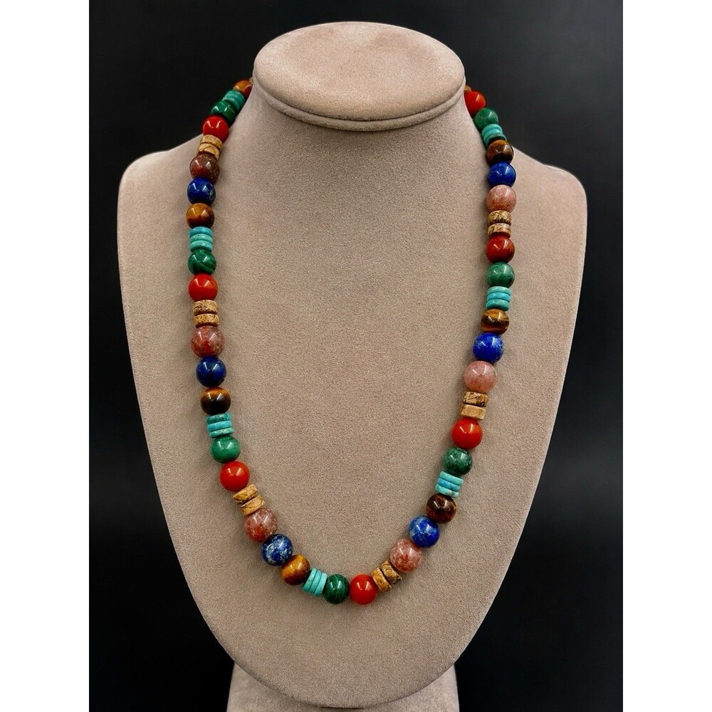 Carolyn Pollock QVC 925  Silver Multi Gemstone Multi Shape Beaded Necklace 18 “